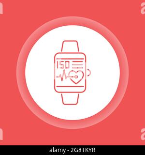 Icona del pulsante a colori dell'orologio a mano intelligente. Misurazione della frequenza cardiaca. Illustrazione Vettoriale