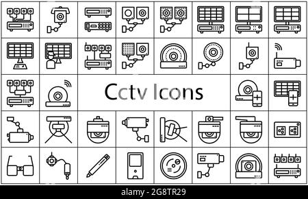 Telecamera di sicurezza icone piatte cctv Imposta l'immagine vettoriale Illustrazione Vettoriale