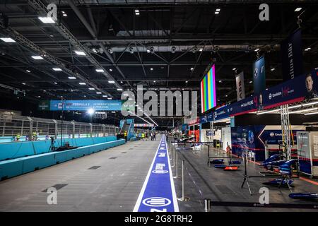Londra, Regno Unito. 22 luglio 2021. Pitlane durante l'ePrix di Londra 2021, 7° incontro del Campionato del mondo di Formula e 2020-21, in Excel London dal 24 al 25 luglio, a Londra, Regno Unito - Photo Germain Hazard/DPPI Credit: Independent Photo Agency/Alamy Live News Foto Stock