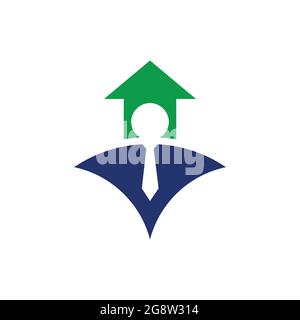 uomo d'affari freccia su logo icona vettore piano concept design Illustrazione Vettoriale