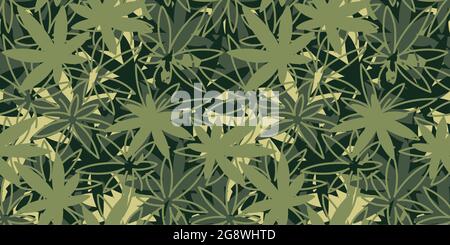 Kaki Texture Camouflage con foglie di Cannabis senza giunture motivo sfondo Illustrazione vettoriale Arte Illustrazione Vettoriale