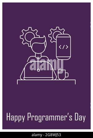 Cartolina di professione del programmatore con icona di glifo lineare Illustrazione Vettoriale