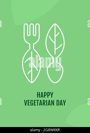 Congratulazioni per la felice cartolina vegetariana giorno con icona glifo lineare Illustrazione Vettoriale