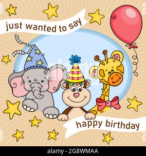 Carino biglietto di auguri di buon compleanno con animali selvatici Foto Stock