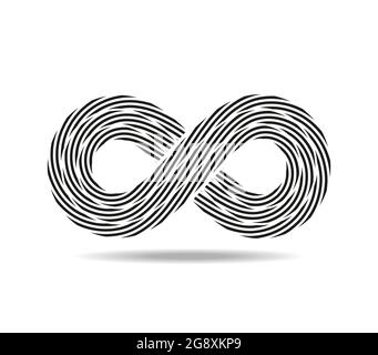 Anello Mobius composto da tre corde bianche e nere. simbolo infinito fatto di fili. Numero otto. 8 Illustrazione Vettoriale