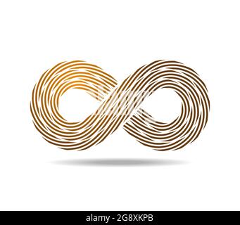 Anello Mobius composto da tre corde bianche e marroni. simbolo infinito fatto di fili. Numero otto. 8 Illustrazione Vettoriale