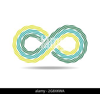 Mobius loop composto da tre corde verdi. simbolo infinito fatto di fili. Numero otto Illustrazione Vettoriale