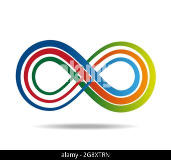 Loop Mobius composto da tre linee colorate di spessore eterogeneo. Simbolo infinito Illustrazione Vettoriale