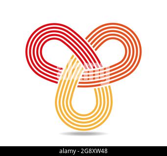 Mobius loop con tre elementi costituiti da personale. Cinque linee colorate. Simbolo infinito Illustrazione Vettoriale