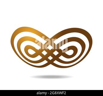 Anello Mobius composto da tre linee dorate. Disegnato su una sfera. Simbolo infinito Illustrazione Vettoriale