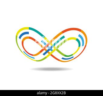 Loop mobius colorato composto da tre linee tratteggiate. Disegnato su una sfera. Simbolo infinito Illustrazione Vettoriale