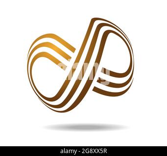 Anello Mobius composto da tre linee dorate. Disegnato su una sfera. Simbolo infinito Illustrazione Vettoriale