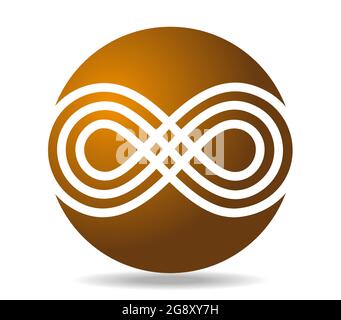Anello Mobius composto da tre linee bianche su cerchio dorato. Simbolo infinito Illustrazione Vettoriale