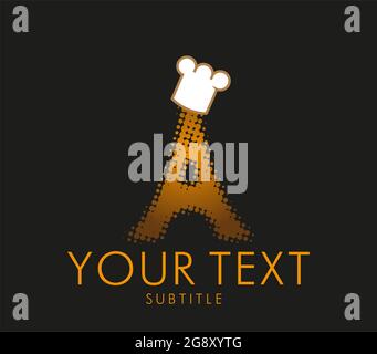 Golden Eifel torre in cappello chef. Logo del ristorante Illustrazione Vettoriale