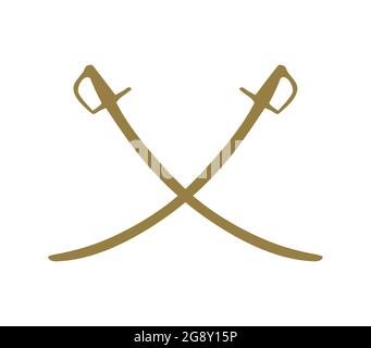 Due spade incrociate dorate sciabole. Arma antica. Illustrazione Vettoriale