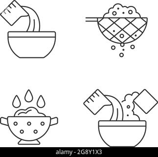 Istruzioni per la preparazione degli alimenti set di icone lineari Illustrazione Vettoriale