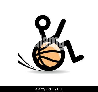 Segnale di invalidità. Uomo disabile su sedia a rotelle sotto forma di basket Illustrazione Vettoriale