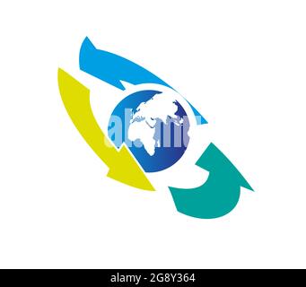 Terra del pianeta circondata da frecce colorate. Diagonalmente Illustrazione Vettoriale