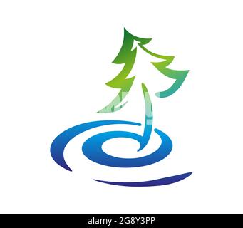Abete rosso pino. Albero dalla fonte di acqua. Un pozzo sotto l'albero Illustrazione Vettoriale