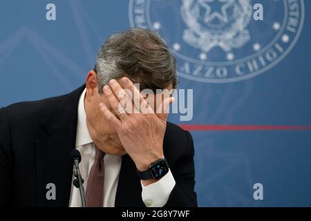 Roma, Italia. 22 luglio 2021. Il Premier italiano Mario Draghi durante la conferenza stampa alla fine del gabinetto del Ministro.Roma (Italia), 22 luglio 2021 Photo Pool Augusto Casasoli Insifefoto Credit: Insifefoto srl/Alamy Live News Foto Stock