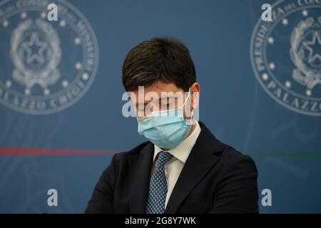 Roma, Italia. 22 luglio 2021. Il ministro italiano della Sanità Roberto speranza durante la conferenza stampa alla fine del gabinetto del Ministro.Roma (Italia), 22 luglio 2021 Photo Pool Augusto Casasoli Insifefoto Credit: Insifefoto srl/Alamy Live News Foto Stock