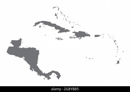 Mappa della silhouette dell'America centrale e dei Caraibi isolata su sfondo bianco Illustrazione Vettoriale