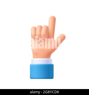 Movimento di puntamento della mano del personaggio cartoon. Mostrare un dito, indice. Indica, mostrando qualcosa sopra. illustrazione vettoriale di emoji 3d. Illustrazione Vettoriale