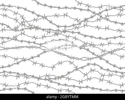 Schema di fili dentati. Bordi barriera filo rasoio in acciaio, protezione territorio filo spinato scherma vettore sfondo illustrazione. Filo dentato Thorn Illustrazione Vettoriale