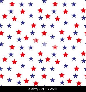 Patriottica vettore americano Seamless Pattern con il rosso e il blu stelle su sfondo bianco Illustrazione Vettoriale