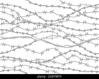 Schema di fili dentati. Bordi barriera filo rasoio in acciaio, protezione territorio filo spinato scherma vettore sfondo illustrazione. Filo dentato Thorn Illustrazione Vettoriale