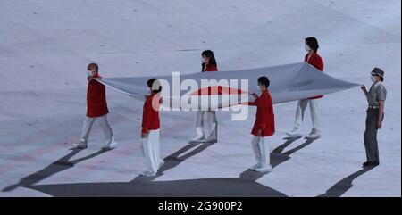 Tokyo, Giappone. 23 luglio 2021. Cerimonia di apertura durante i Giochi Olimpici Tokyo 2020, il 23 luglio 2021 allo stadio di Tokyo, Giappone - Foto Yoann Cambefort / Marti Media / DPPI Credit: DPPI Media/Alamy Live News Foto Stock