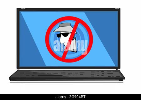 No, spia, hacker, ladro icona sul portatile schermo cartone animato Foto Stock