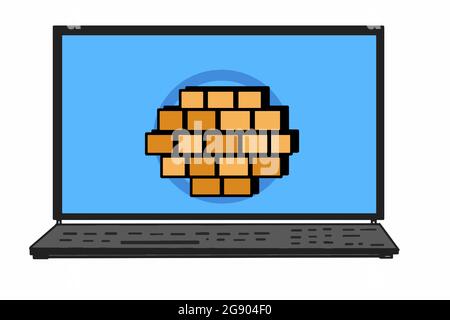 Icona della parete di sicurezza sullo schermo del computer portatile. Foto Stock