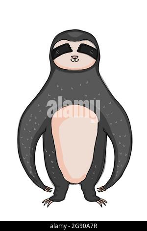 Cartoon cute sloth in piedi illustrazione colorazione Foto Stock