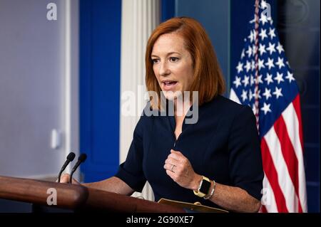 Washington, USA 23 luglio 2021. 23 luglio 2021 - Washington, DC, Stati Uniti: Il Segretario della stampa della Casa Bianca Jen Psaki parla ad un briefing della stampa nella Sala Stampa della Casa Bianca. (Foto di Michael Brochstein/Sipa USA) Credit: Sipa USA/Alamy Live News Foto Stock