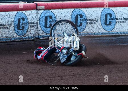 Manchester, Regno Unito. 23 luglio 2021. Venerdì 23 luglio 2021, Sam McGurk si è spento durante la partita della National Development League tra Belle Vue Colts e Eastbourne Seagulls al National Speedway Stadium di Manchester. (Credit: Ian Charles | MI News) Credit: MI News & Sport /Alamy Live News Foto Stock