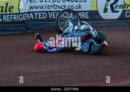 Manchester, Regno Unito. 23 luglio 2021. Venerdì 23 luglio 2021, Sam McGurk si è spento durante la partita della National Development League tra Belle Vue Colts e Eastbourne Seagulls al National Speedway Stadium di Manchester. (Credit: Ian Charles | MI News) Credit: MI News & Sport /Alamy Live News Foto Stock