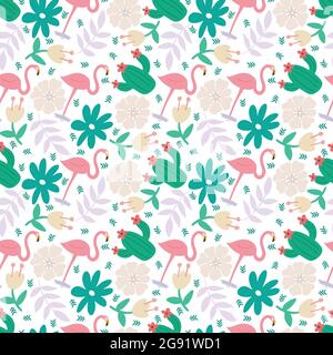 modello vettoriale senza cuciture con animali e foglie carini Illustrazione Vettoriale