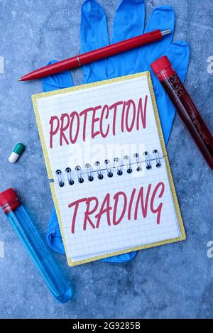 Testo che mostra Inspiration Protection Trading. Business Showcase intenzionale tentativo di limitare le importazioni o promuovere le esportazioni scrittura Medicina prescrizione Foto Stock