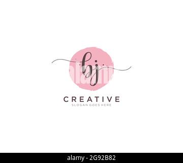 BJ Monogramma di bellezza del logo femminile e design elegante del logo, logo di scrittura a mano della firma iniziale, matrimonio, moda, floreale e botanico con creativo Illustrazione Vettoriale