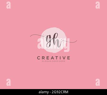 GH Monogramma di bellezza del logo Femminile e design elegante del logo, logo di scrittura a mano della firma iniziale, matrimonio, moda, floreale e botanico con creativo Illustrazione Vettoriale