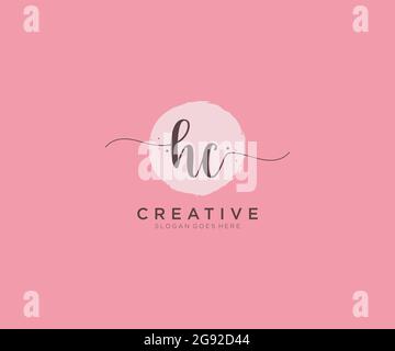 HC monogramma di bellezza del logo femminile e design elegante del logo, logo di scrittura a mano della firma iniziale, matrimonio, moda, floreale e botanico con creativo Illustrazione Vettoriale