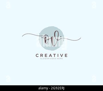 OV monogramma di bellezza del logo femminile e design elegante del logo, logo di scrittura a mano della firma iniziale, matrimonio, moda, floreale e botanico con creativo Illustrazione Vettoriale