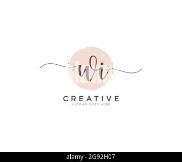 WI Monogramma di bellezza del logo femminile e design elegante del logo, logo di scrittura a mano della firma iniziale, matrimonio, moda, floreale e botanico con creativo Illustrazione Vettoriale