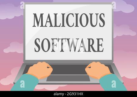 Didascalia di testo che presenta software dannoso. Foto concettuale il software che danneggia un sistema informatico editing e formattazione di articoli online Foto Stock