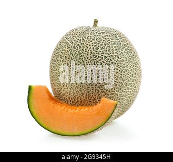 Melone fette di melone isolati su sfondo bianco Foto Stock