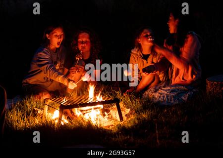 Campeggio familiare, mallows di palude e vacanze di caccia di insetti. Hope Farm Retreats glamping. Foto Stock