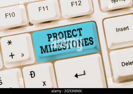 Titolo concettuale fasi cardine del progetto. Internet Concept duration che mostra un importante risultato in un progetto impostazione del nuovo sito Web del blog online Foto Stock