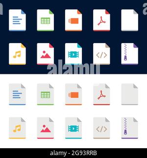 Le icone dei tipi di file sono dotate di angoli arrotondati per i collegamenti di download Illustrazione Vettoriale