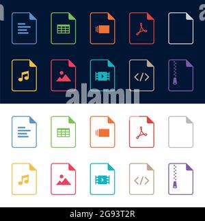 Formato file icona contorno impostata con angoli arrotondati Illustrazione Vettoriale